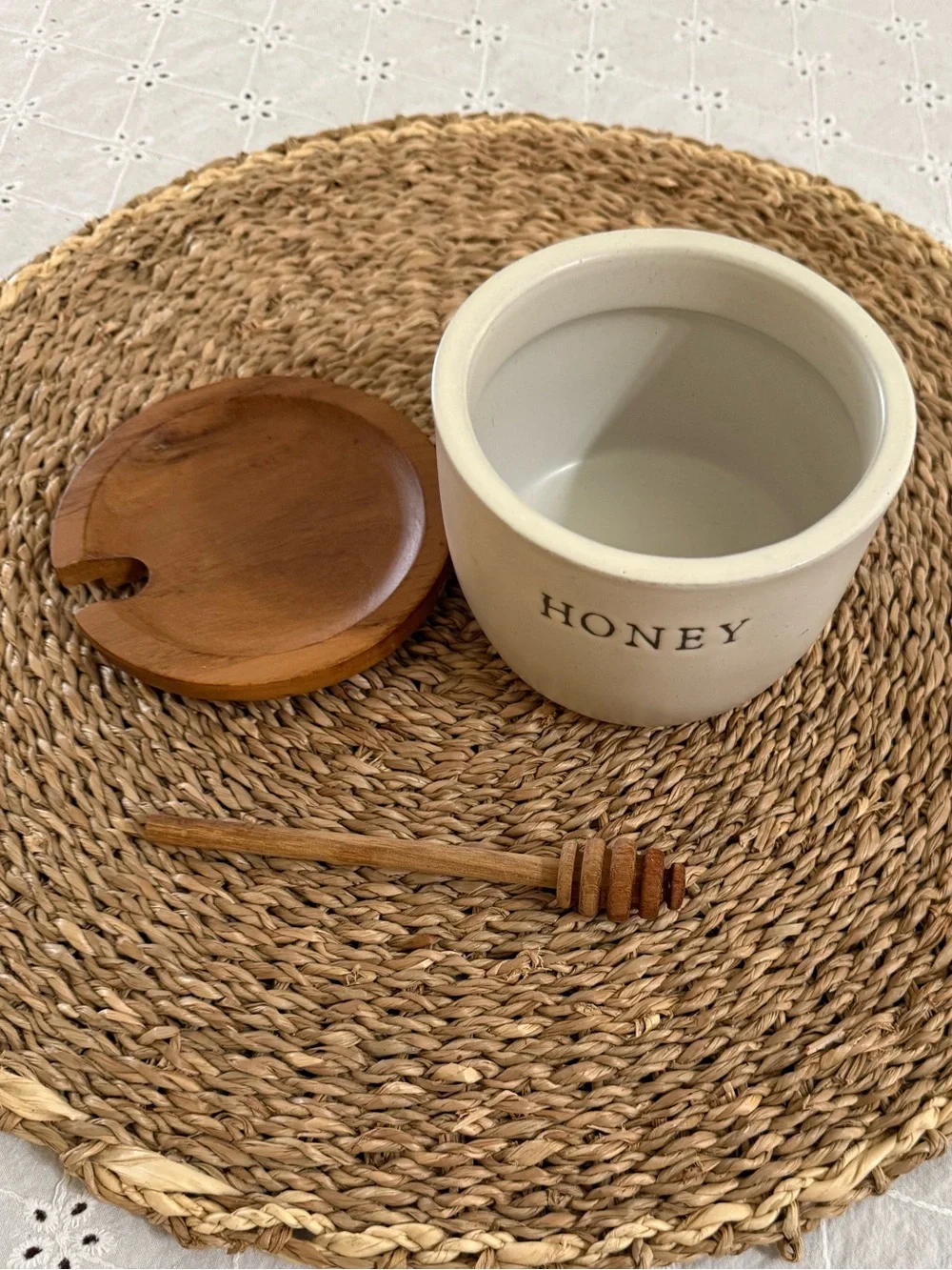 Hearth & Hand Cream Stoneware Jar with Brown Wood Lid